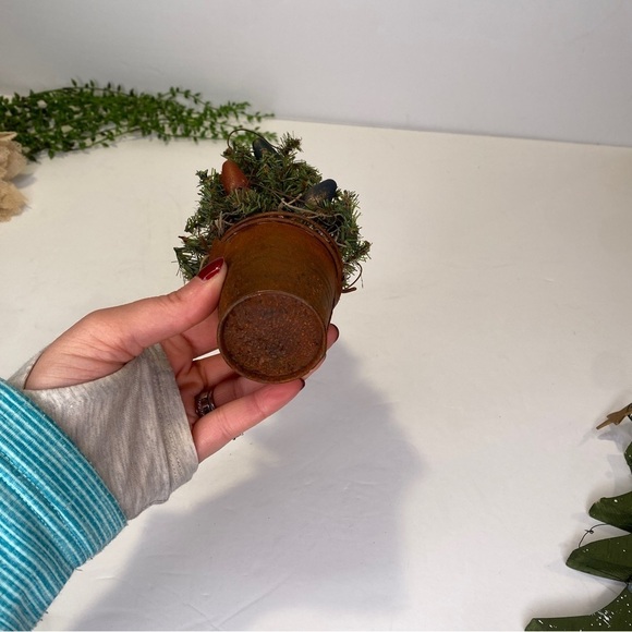 Two Primitive Painted and Decorated Christmas Trees Folk Art Handmade - Picture 7 of 8